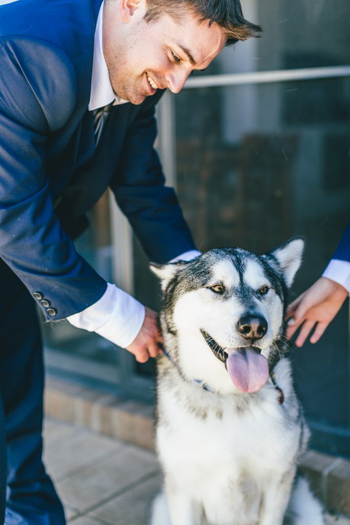 Groom and his lovely dog before his wedding at Gunyah Valley Retreat.