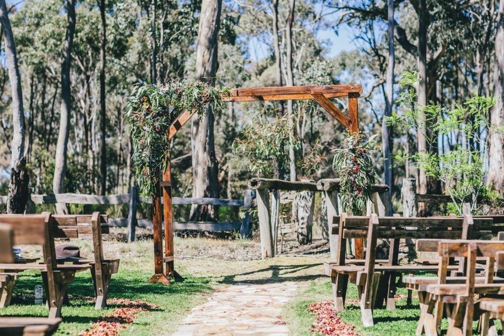Wedding arch for outdoor ceremony at Gunyah Valley wedding.