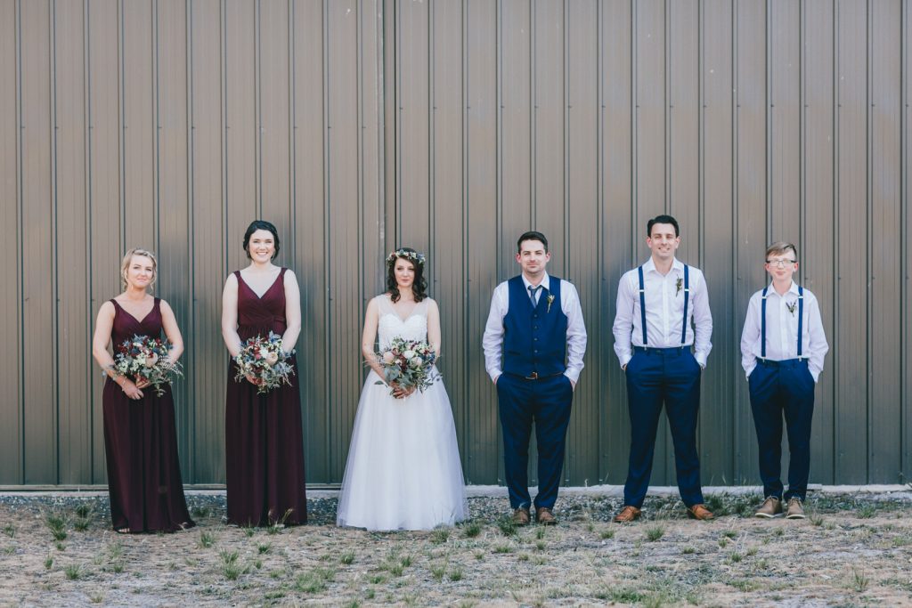 Bride and groom with their bridal party after ceremony Gunyah Valley wedding.